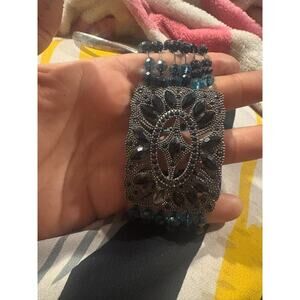 ornate, Victorian-style beaded cuff bracelet art deco vintage glass